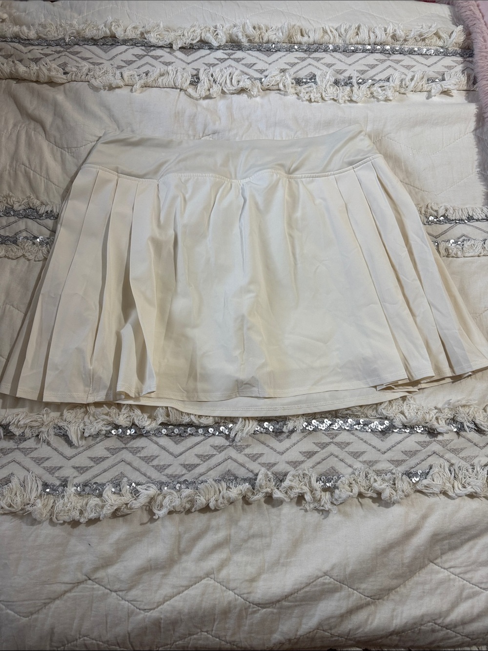Crane Fitness premium pleated Tennis Pickleball Skirt/Skort Side pocket M cream